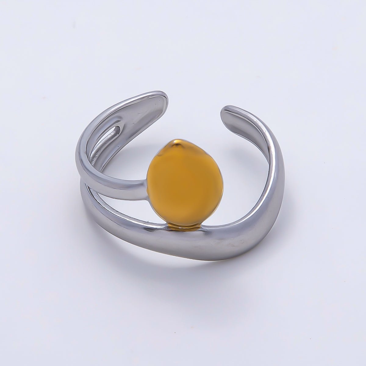 Stainless Steel Mixed Metal Molten Oval Double Band Ring | Rings-00184