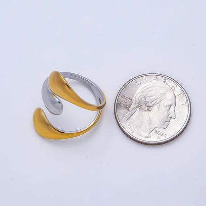 Stainless Steel Mixed Metal Molten Wrap Triple Band Ring | Rings-00179