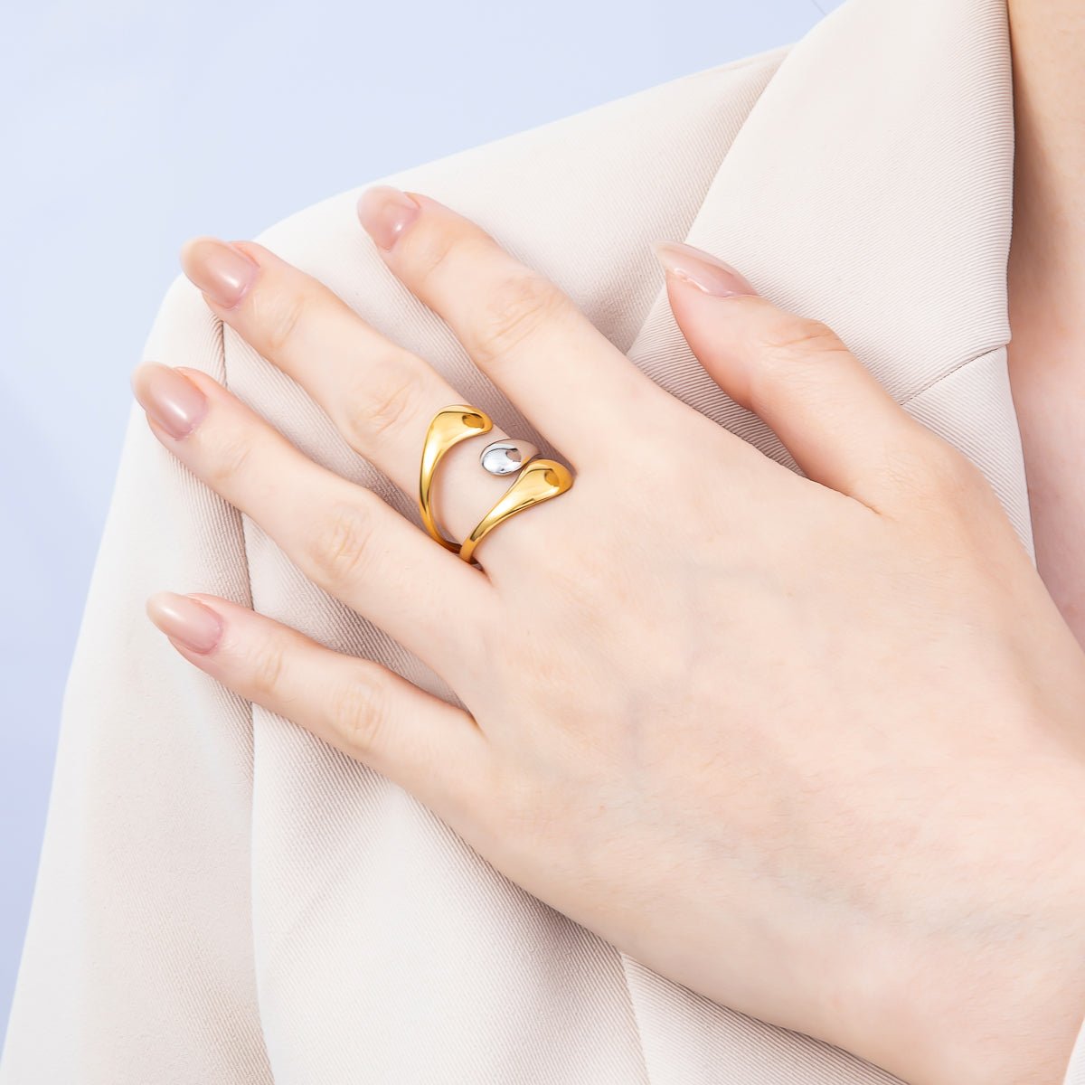 Stainless Steel Mixed Metal Molten Wrap Triple Band Ring | Rings-00179