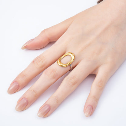 Stainless Steel Mixed Metal Open Molten Oval Ring | Rings-00175