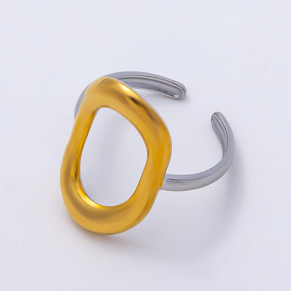 Stainless Steel Mixed Metal Open Molten Oval Ring | Rings-00175