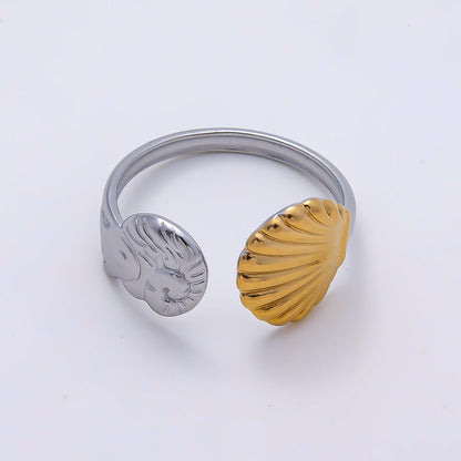 Stainless Steel Mixed Metal Scallop Sea Shell Wrap Ring | Rings-00177