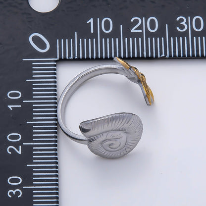 Stainless Steel Mixed Metal Starfish Scallop Sea Shell Wrap Ring | Rings-00182