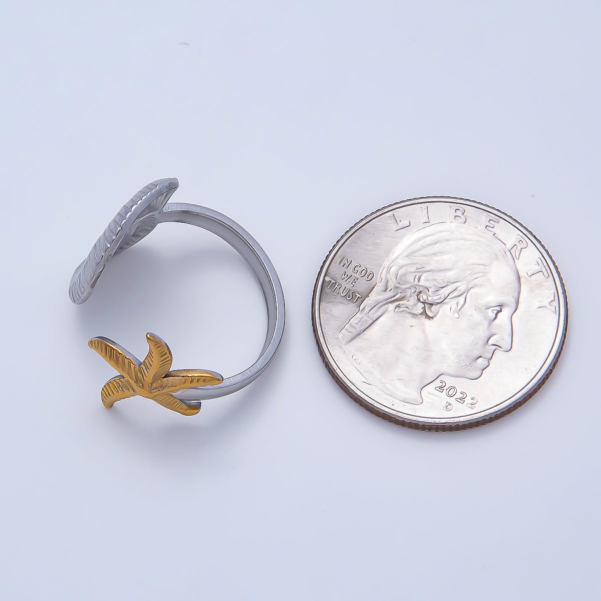 Stainless Steel Mixed Metal Starfish Scallop Sea Shell Wrap Ring | Rings-00182