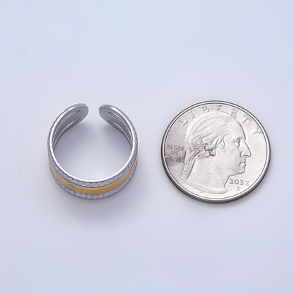 Stainless Steel Mixed Metal Wide Croissant Triple Band Ring | Rings-00180
