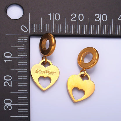 Stainless Steel "Mother" Script Open Heart Padlock Rhondelle Drop Pendant | P1436