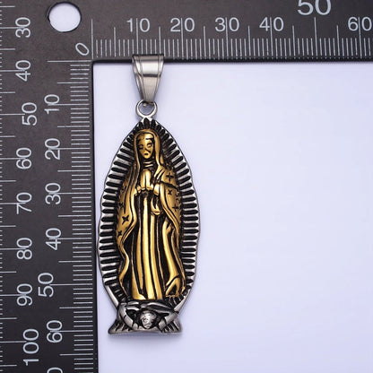 Stainless Steel Mother Virgin Mary Lady Guadalupe Mixed Metal Religious Pendant | P1156