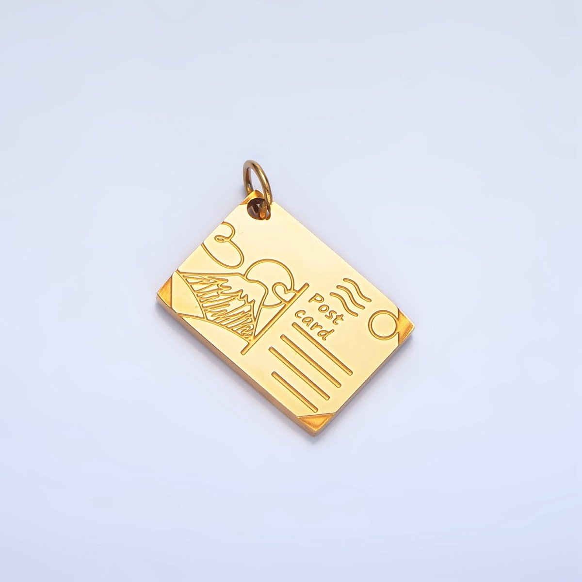 Stainless Steel 18mm Mount Fuji Japan Engraved Post Card Charm in Gold &amp; Silver | P1248