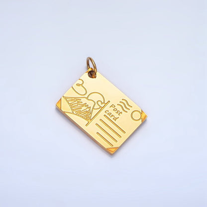 Stainless Steel 18mm Mount Fuji Japan Engraved Post Card Charm in Gold &amp; Silver | P1248