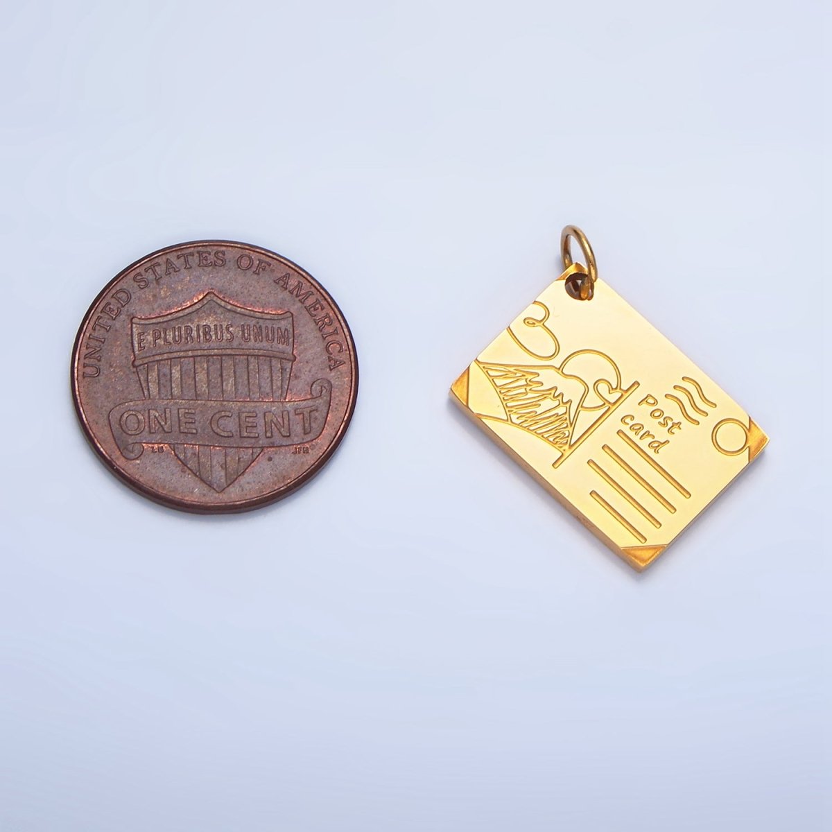 Stainless Steel 18mm Mount Fuji Japan Engraved Post Card Charm in Gold &amp; Silver | P1248