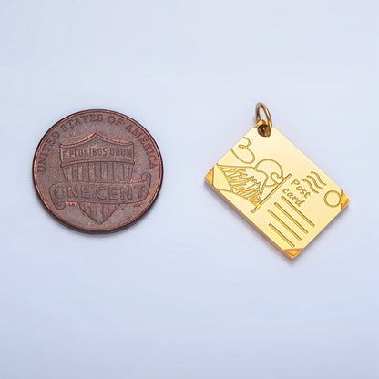 Stainless Steel 18mm Mount Fuji Japan Engraved Post Card Charm in Gold &amp; Silver | P1248