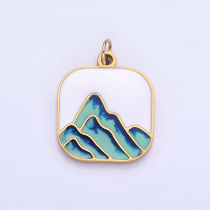 Stainless Steel Mountain Nature Square Enamel Charm | P1011