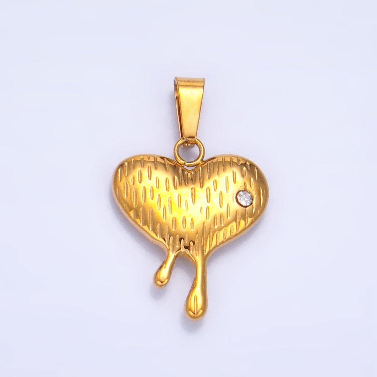 Stainless Steel Multidimensional CZ Lined Molten Drip Heart Pendant | P1522