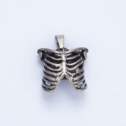 Stainless Steel Multidimensional Women, Men Human Anatomy Skeleton Rib Oxidized Silver Pendant | P1509 P1510