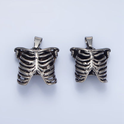 Stainless Steel Multidimensional Women, Men Human Anatomy Skeleton Rib Oxidized Silver Pendant | P1509 P1510