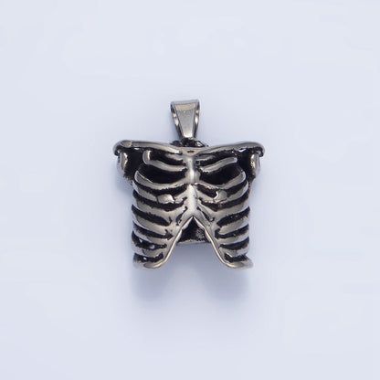 Stainless Steel Multidimensional Women, Men Human Anatomy Skeleton Rib Oxidized Silver Pendant | P1509 P1510