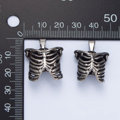 Stainless Steel Multidimensional Women, Men Human Anatomy Skeleton Rib Oxidized Silver Pendant | P1509 P1510