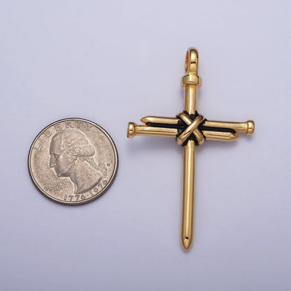 Stainless Steel Nail Tied Cross Pendant in Gold &amp; Silver | P-1098