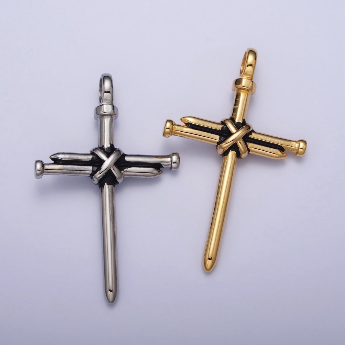 Stainless Steel Nail Tied Cross Pendant in Gold &amp; Silver | P-1098