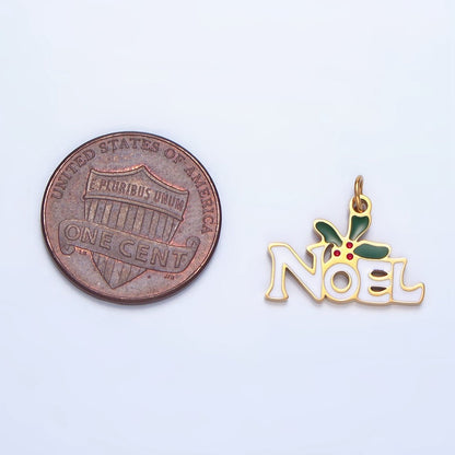 Stainless Steel "Noel" Script Mistletoe Enamel Christmas Holiday Charm | P1345