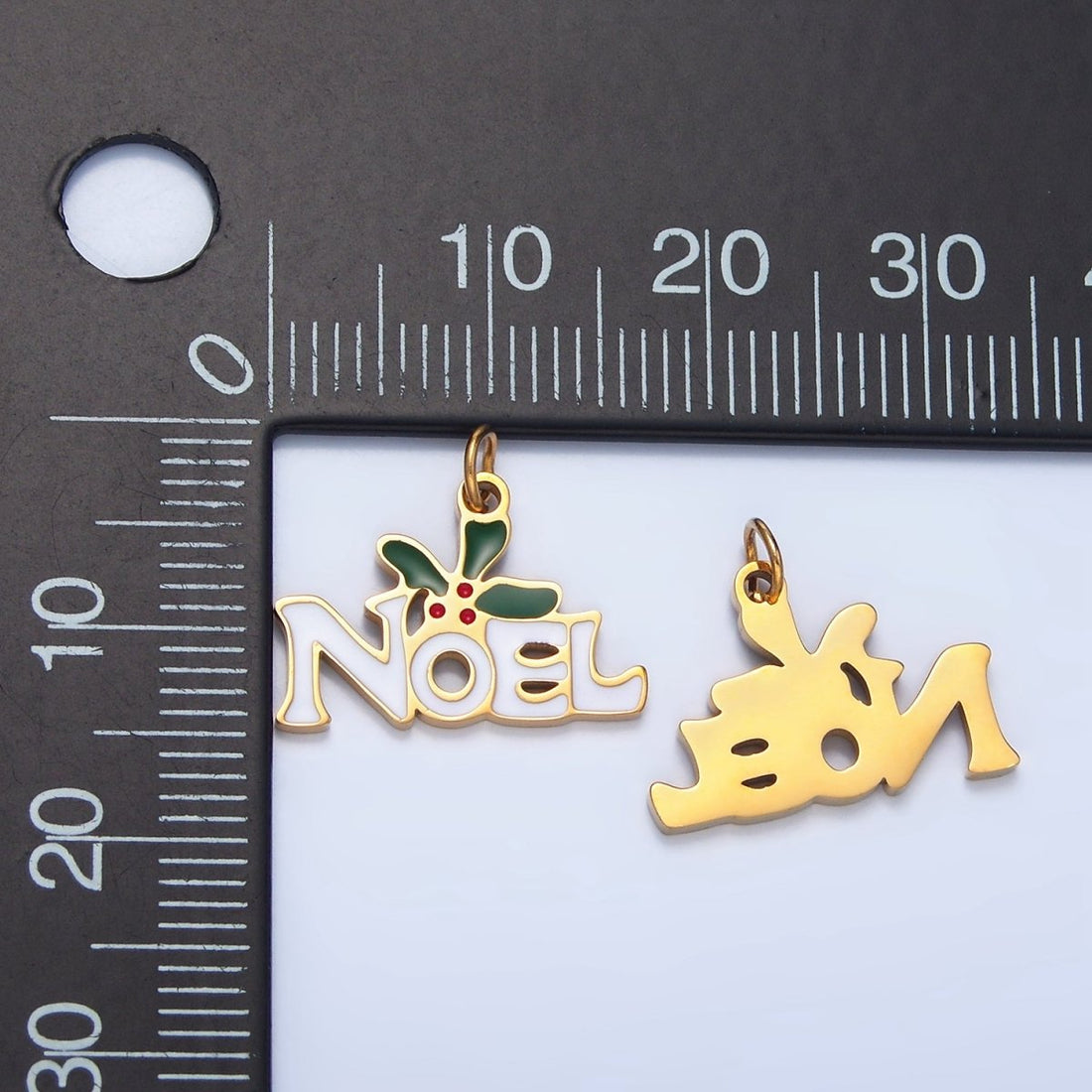 Stainless Steel "Noel" Script Mistletoe Enamel Christmas Holiday Charm | P1345