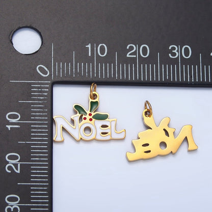 Stainless Steel "Noel" Script Mistletoe Enamel Christmas Holiday Charm | P1345
