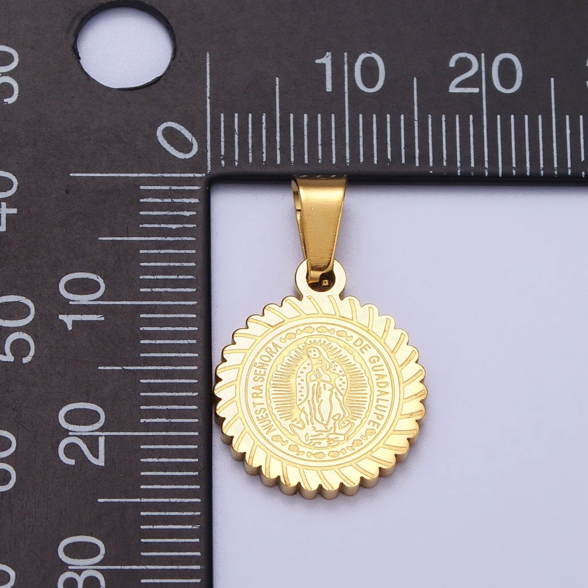 Stainless Steel Nuestra Señora De Guadalupe Engraved Round Pendant in Gold &amp; Silver J-642 J-648