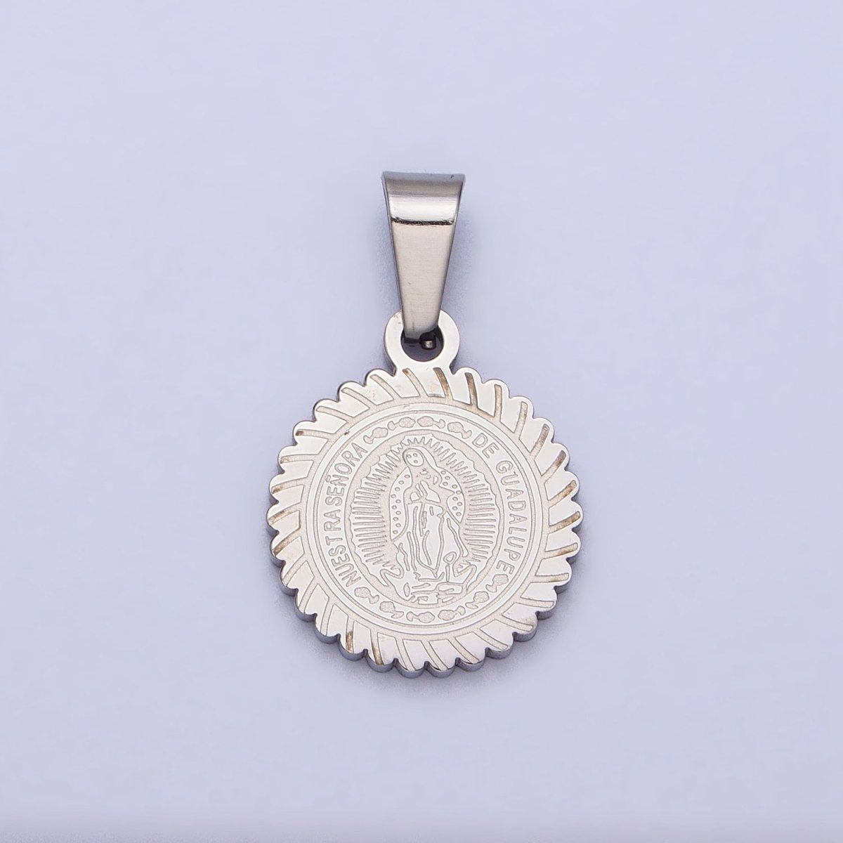 Stainless Steel Nuestra Señora De Guadalupe Engraved Round Pendant in Gold &amp; Silver J-642 J-648