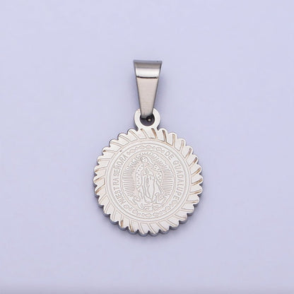 Stainless Steel Nuestra Señora De Guadalupe Engraved Round Pendant in Gold &amp; Silver J-642 J-648