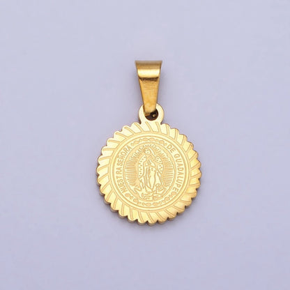 Stainless Steel Nuestra Señora De Guadalupe Engraved Round Pendant in Gold &amp; Silver J-642 J-648