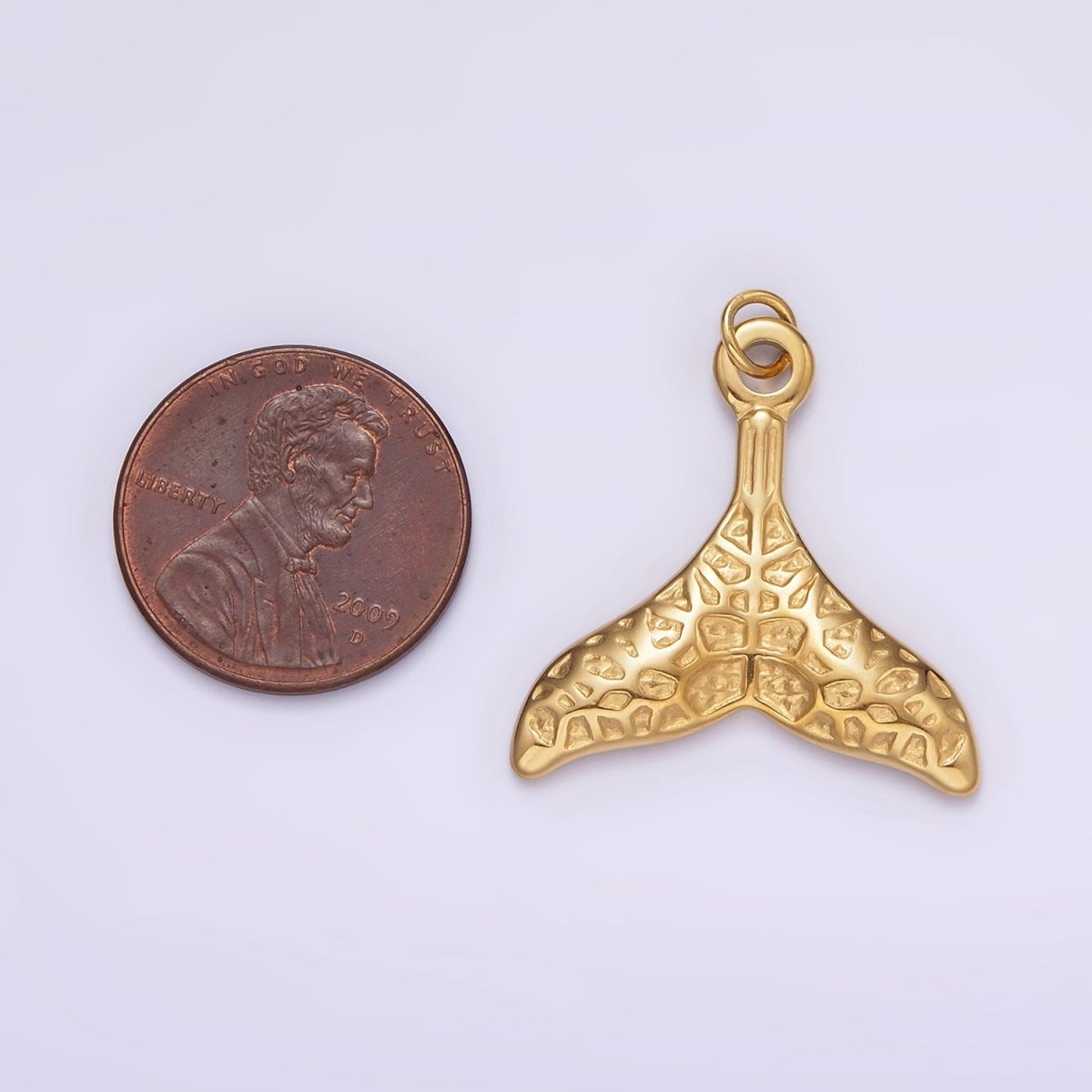 Stainless Steel Ocean Animal Whale Tail Textured Charm in Gold &amp; Silver | P1267
