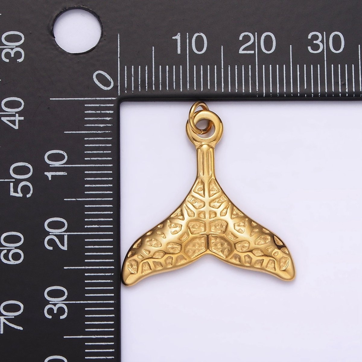 Stainless Steel Ocean Animal Whale Tail Textured Charm in Gold &amp; Silver | P1267