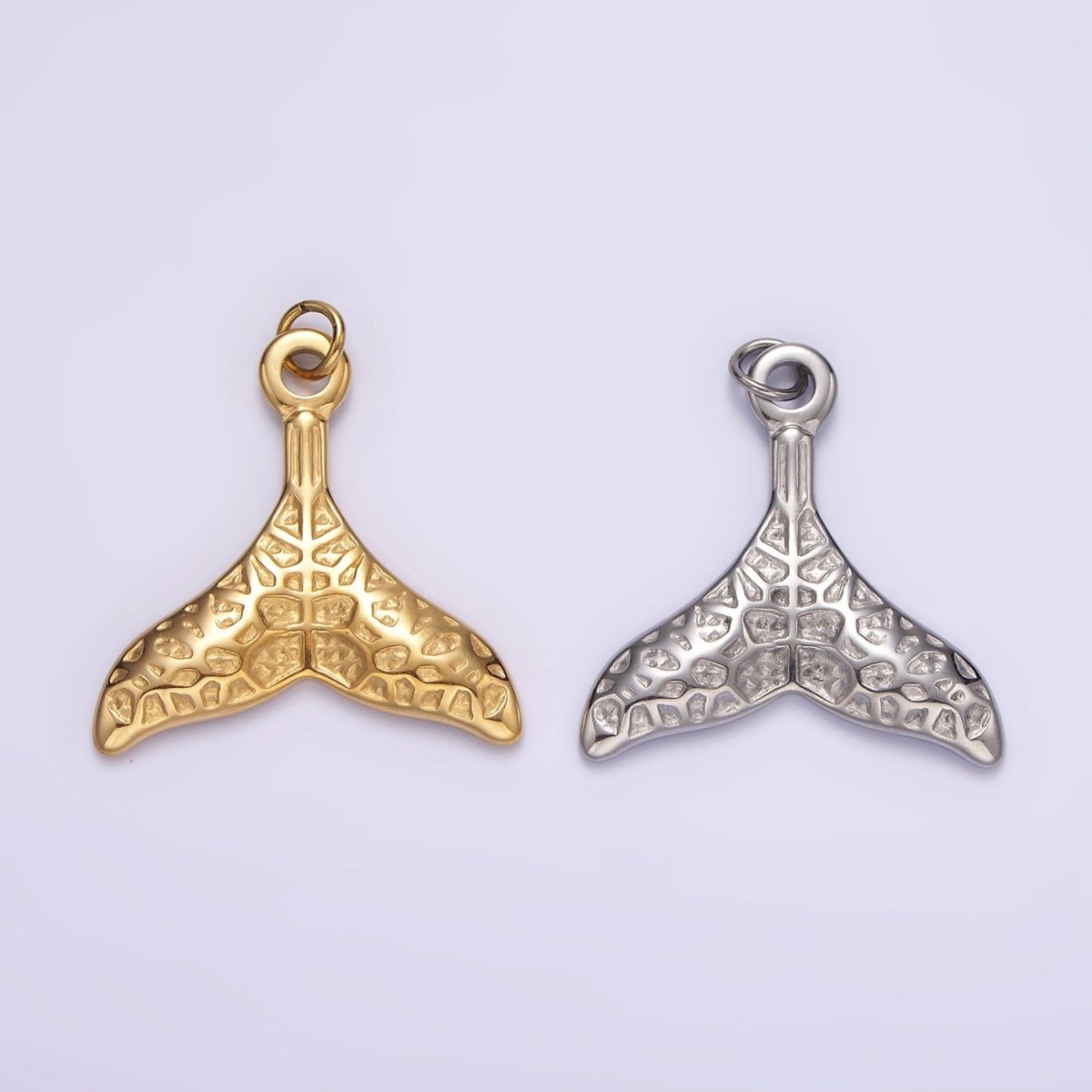 Stainless Steel Ocean Animal Whale Tail Textured Charm in Gold &amp; Silver | P1267