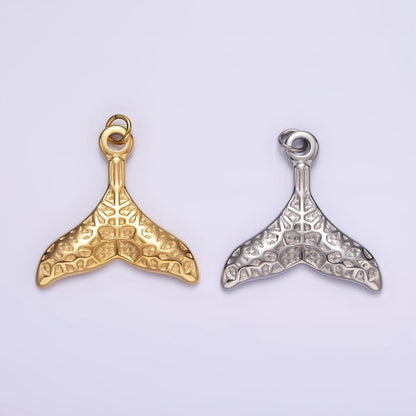 Stainless Steel Ocean Animal Whale Tail Textured Charm in Gold &amp; Silver | P1267