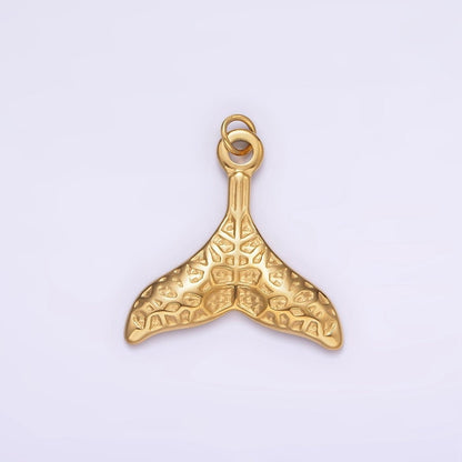 Stainless Steel Ocean Animal Whale Tail Textured Charm in Gold &amp; Silver | P1267