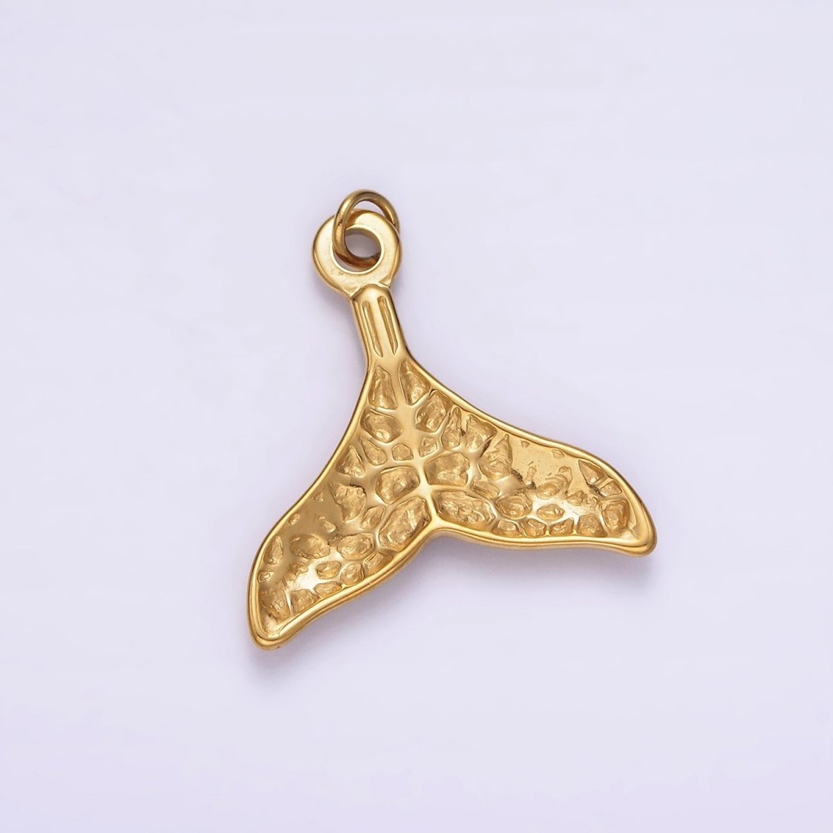 Stainless Steel Ocean Animal Whale Tail Textured Charm in Gold &amp; Silver | P1267