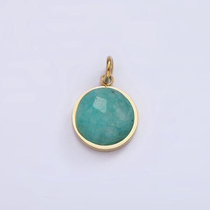 Stainless Steel Onyx, Tiger Eye, Amazonite, Clear Quartz Multifaceted Round Charm in Gold &amp; Silver | P1333 - P1336