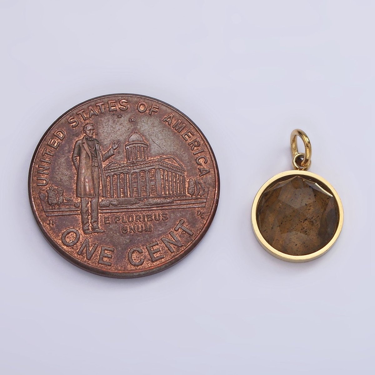 Stainless Steel Onyx, Tiger Eye, Amazonite, Clear Quartz Multifaceted Round Charm in Gold &amp; Silver | P1333 - P1336