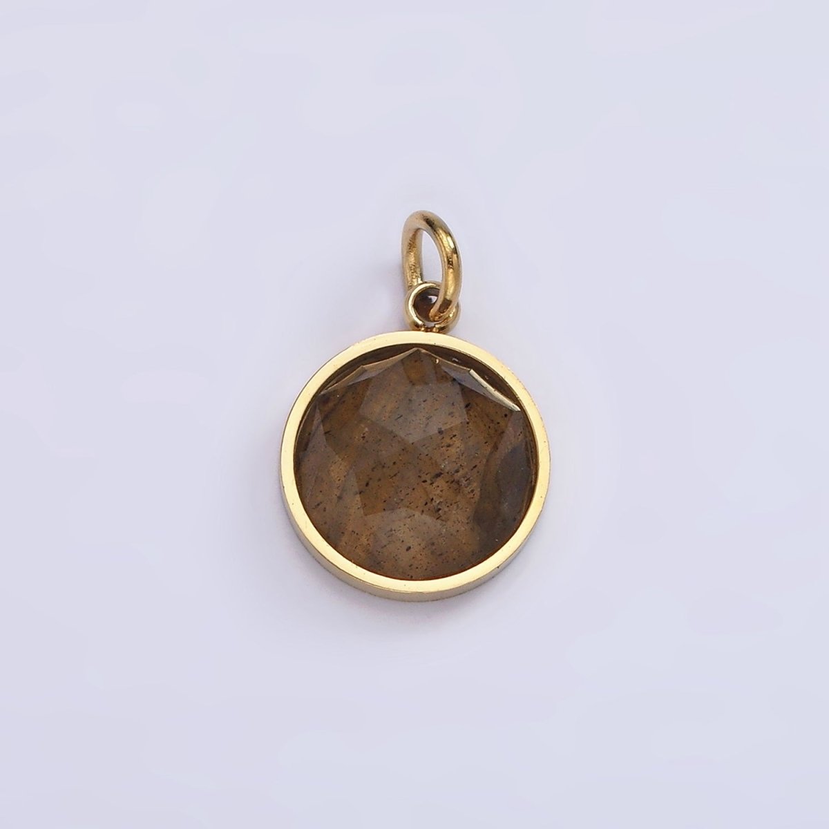 Stainless Steel Onyx, Tiger Eye, Amazonite, Clear Quartz Multifaceted Round Charm in Gold &amp; Silver | P1333 - P1336