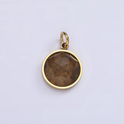 Stainless Steel Onyx, Tiger Eye, Amazonite, Clear Quartz Multifaceted Round Charm in Gold &amp; Silver | P1333 - P1336