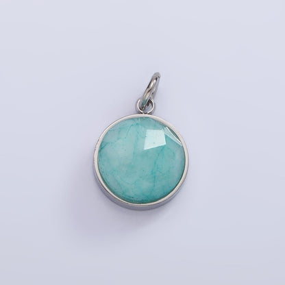 Stainless Steel Onyx, Tiger Eye, Amazonite, Clear Quartz Multifaceted Round Charm in Gold &amp; Silver | P1333 - P1336