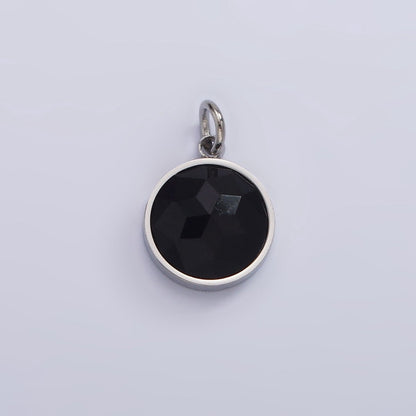 Stainless Steel Onyx, Tiger Eye, Amazonite, Clear Quartz Multifaceted Round Charm in Gold &amp; Silver | P1333 - P1336