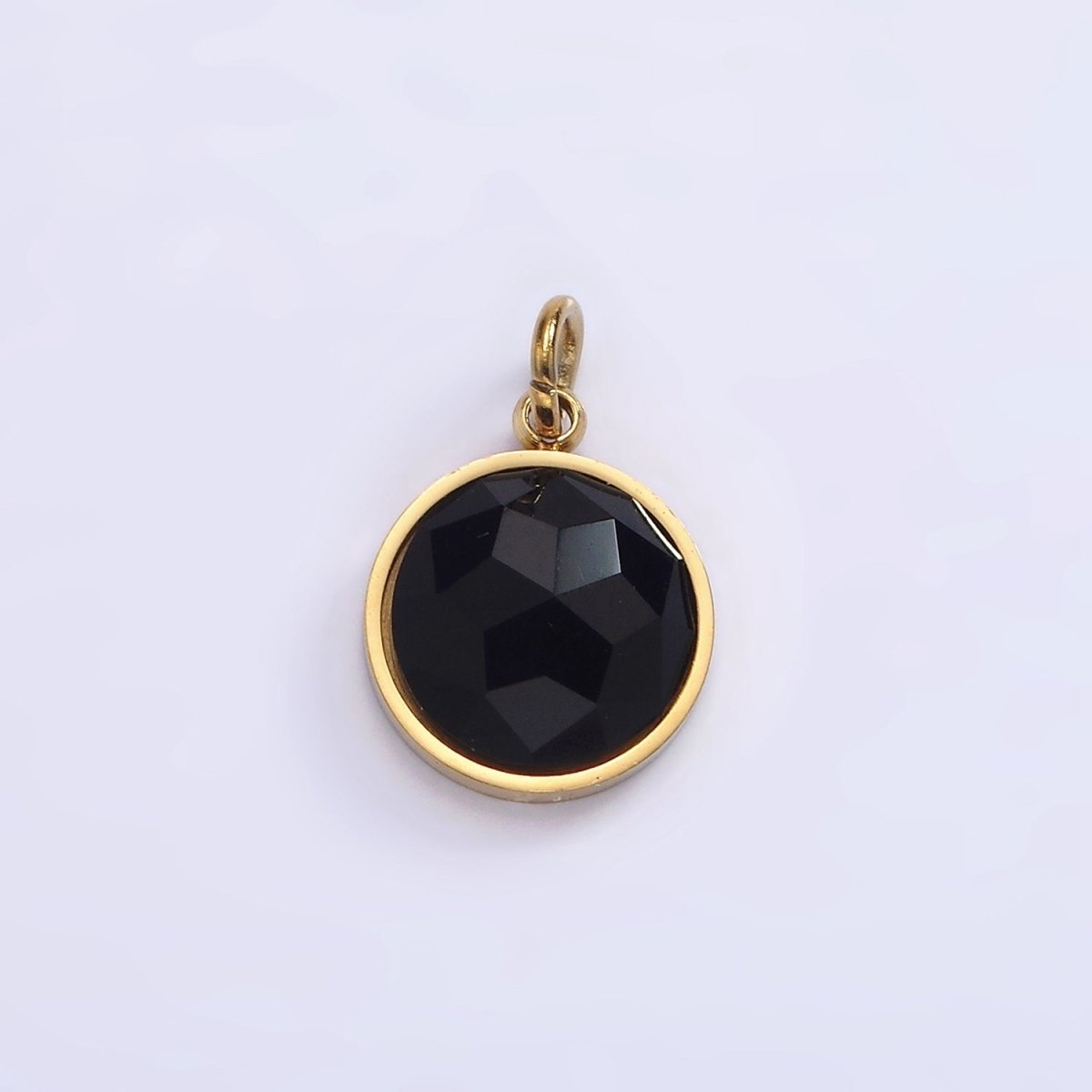 Stainless Steel Onyx, Tiger Eye, Amazonite, Clear Quartz Multifaceted Round Charm in Gold &amp; Silver | P1333 - P1336