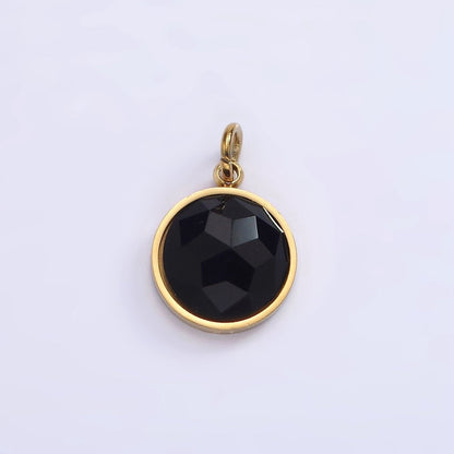 Stainless Steel Onyx, Tiger Eye, Amazonite, Clear Quartz Multifaceted Round Charm in Gold &amp; Silver | P1333 - P1336