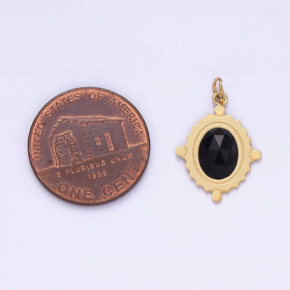 Stainless Steel Onyx, Tiger Eye, Moonstone Multifaceted Dotted Oval Charm  | P619 P620