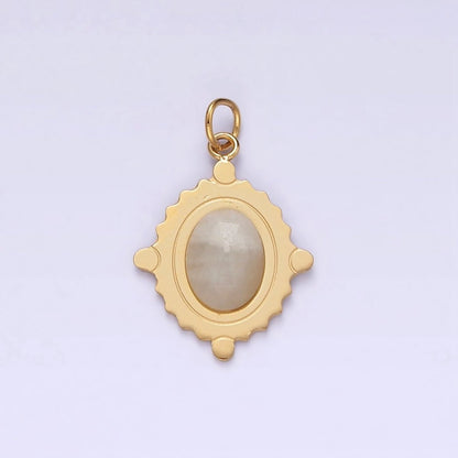 Stainless Steel Onyx, Tiger Eye, Moonstone Multifaceted Dotted Oval Charm  | P619 P620