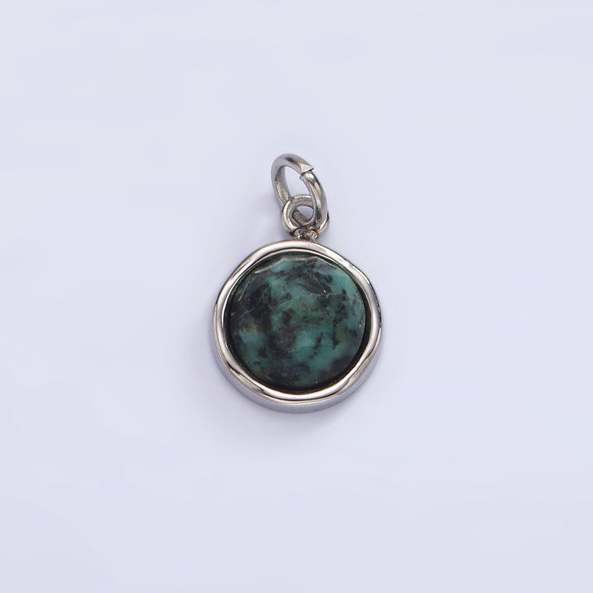 Stainless Steel Onyx, Zoisite Multifaceted Glossed Gem Bezel Round Charm in Gold &amp; Silver | P1316-P1317