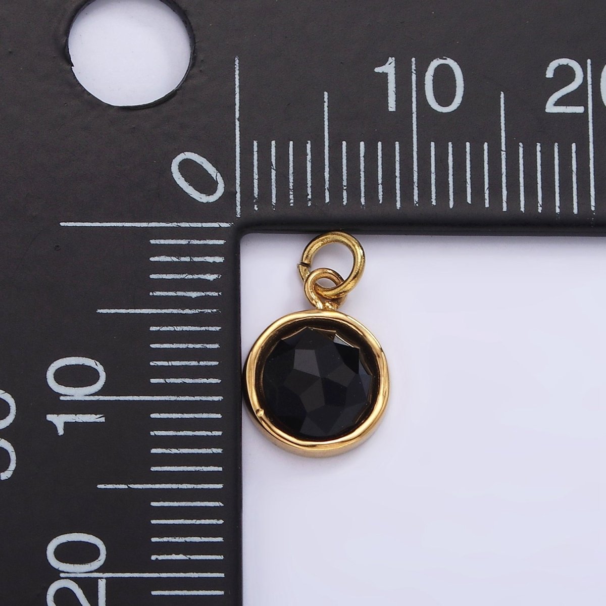 Stainless Steel Onyx, Zoisite Multifaceted Glossed Gem Bezel Round Charm in Gold &amp; Silver | P1316-P1317