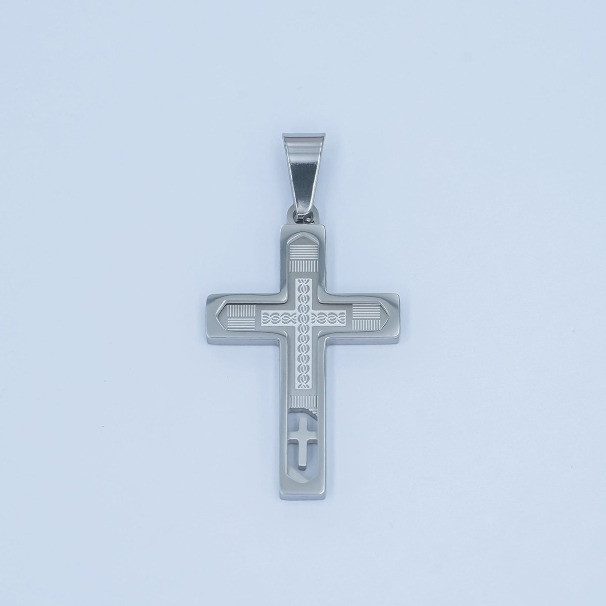Stainless Steel Open Geometric Engraved Cross Pendant in Gold &amp; Silver | P761