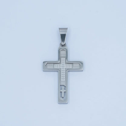 Stainless Steel Open Geometric Engraved Cross Pendant in Gold &amp; Silver | P761